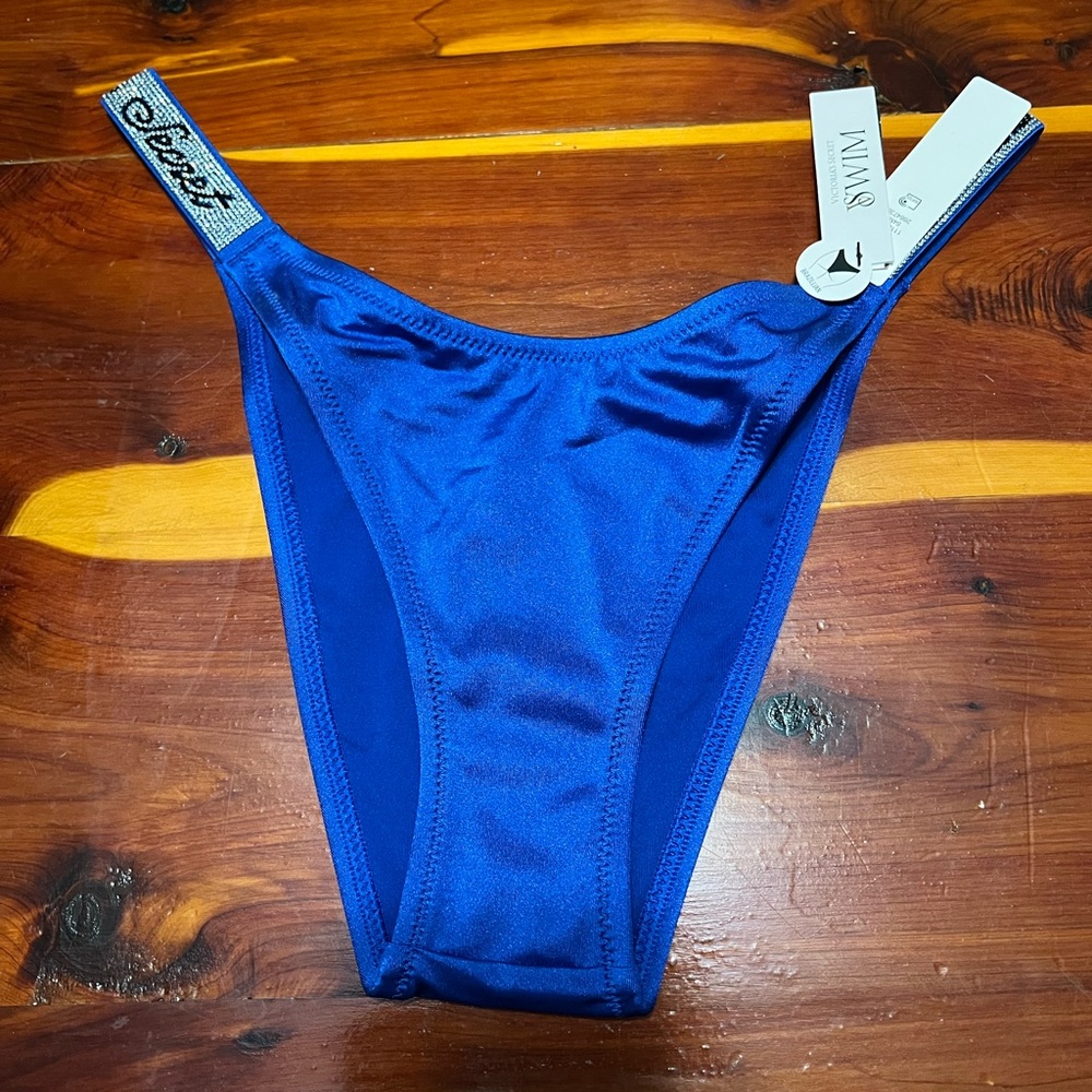 Victoria’s Secret Royal Blue Shine Strap Brazilian Bikini Bottom NWT